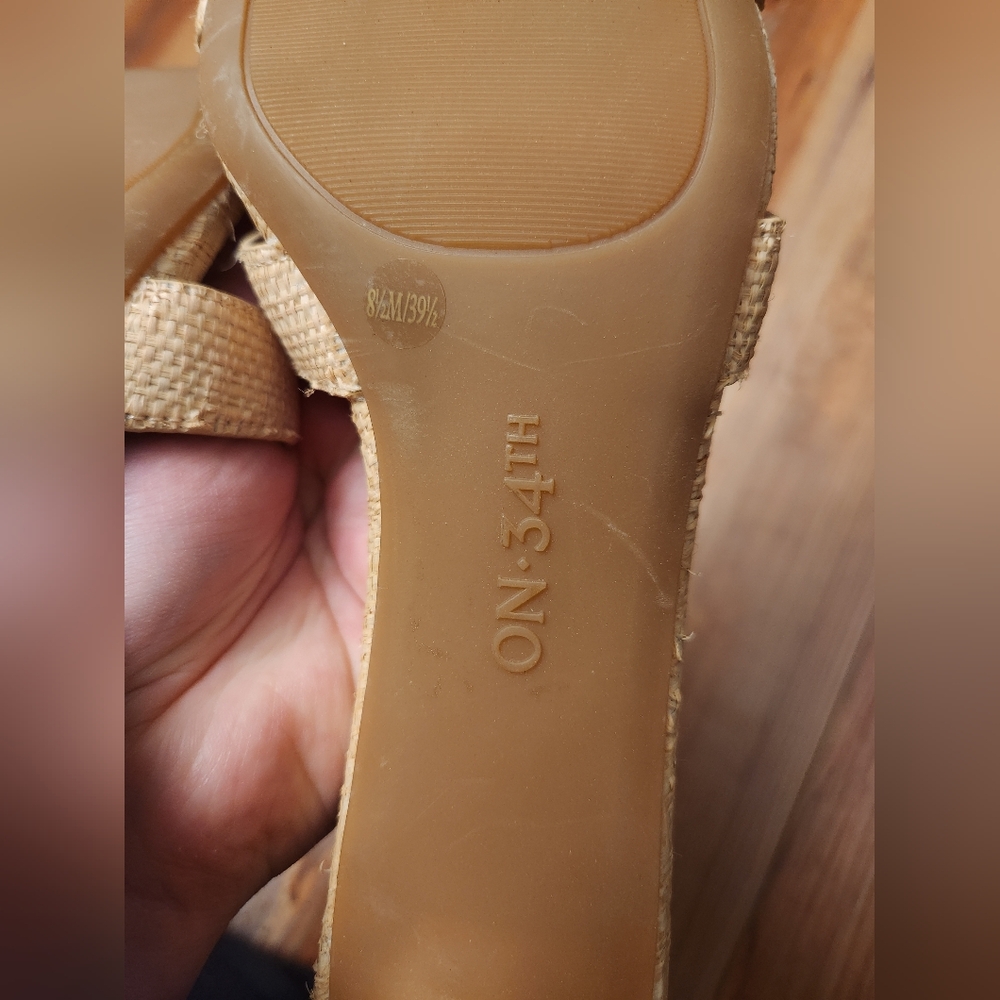 Beige Woven Block Heel Mules - Women's Summer Slide - Picture 4 of 7